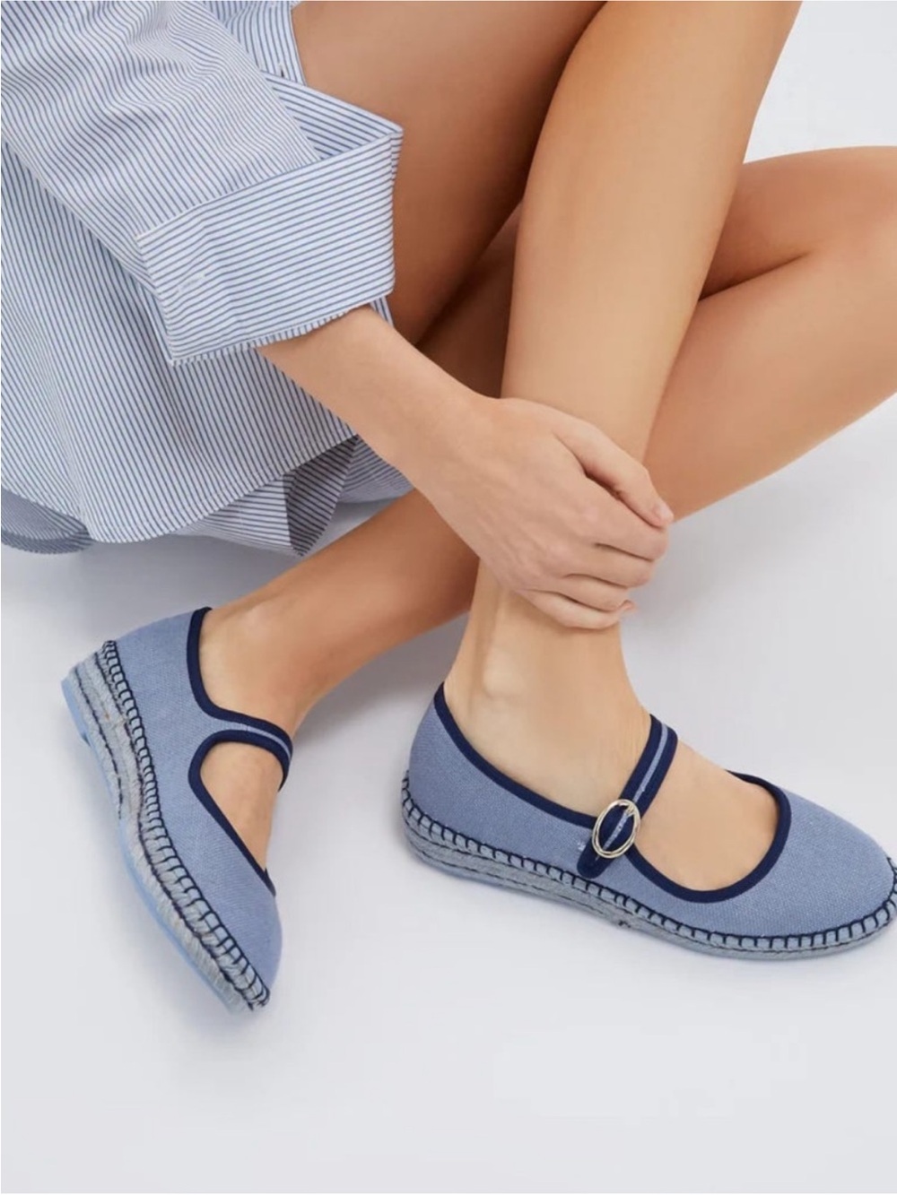 Tuckernuck Jamie Light Blue Mary Jane Espadrille Flats with Buckle